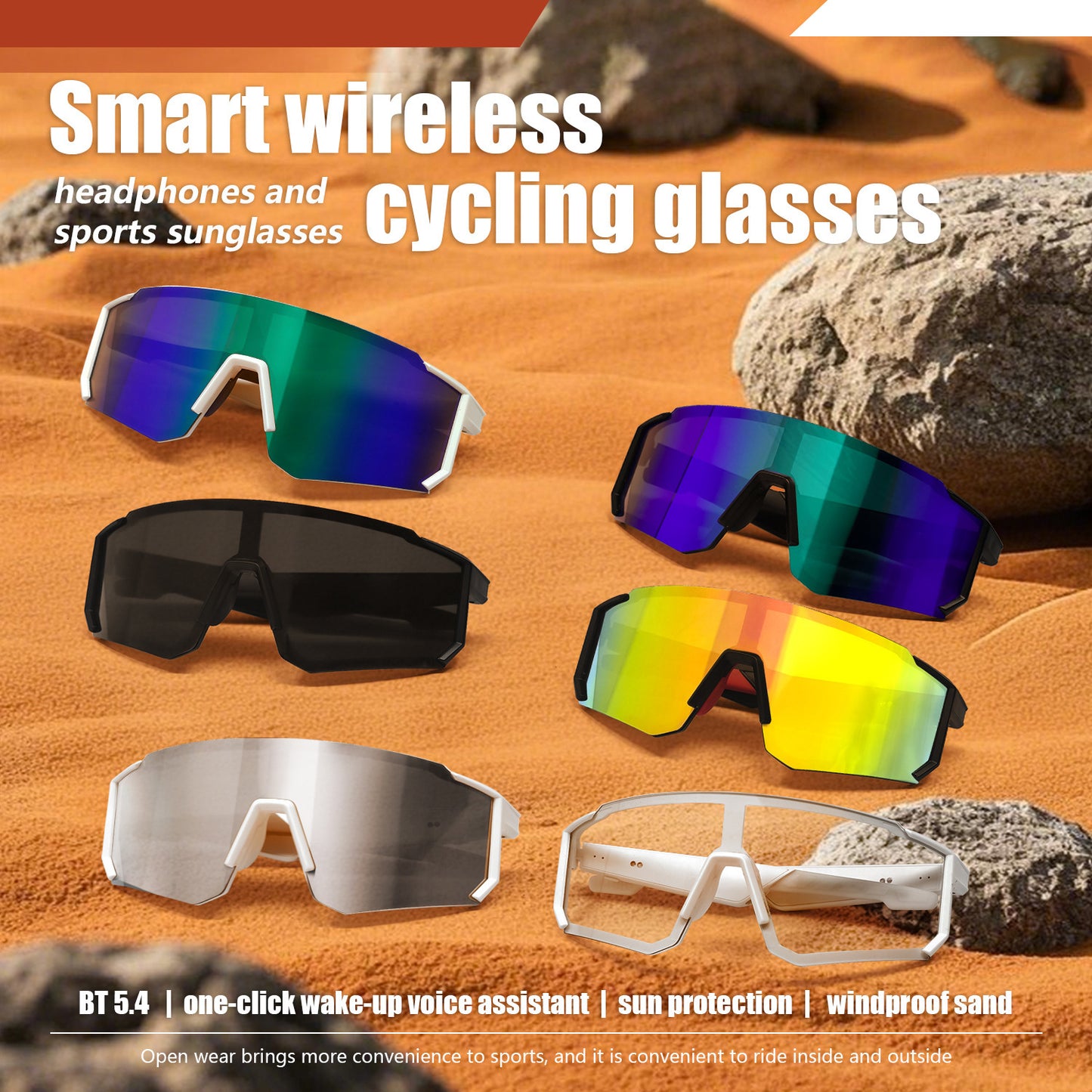 Smart Cycling Sunglasses with Bluetooth Audio – Windproof Smart Goggles for Outdoor Sports & Urban Rides
